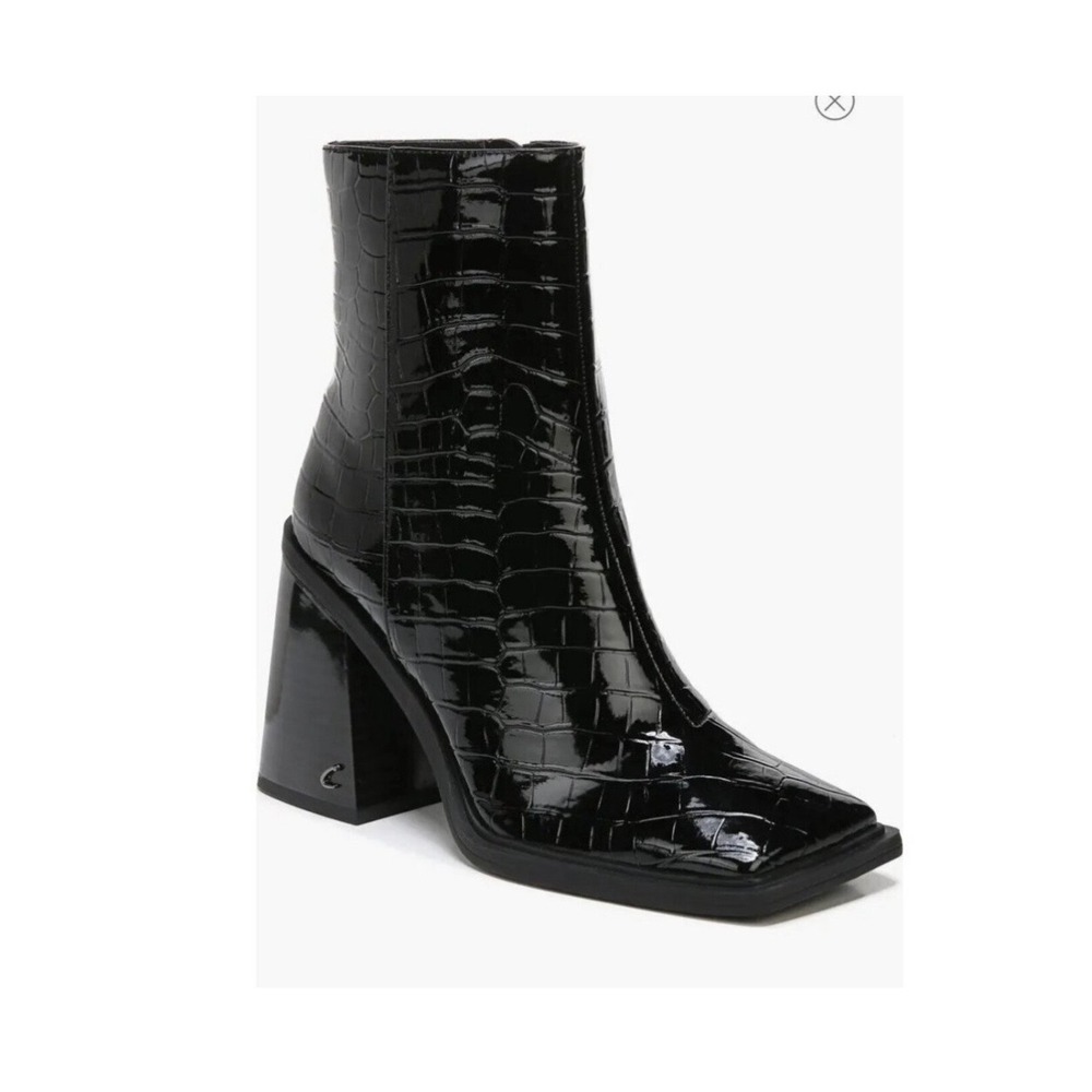Circus Sam Edelman Ankle Bootie Layla Black Croc Embossed Chunky Heel 9.5